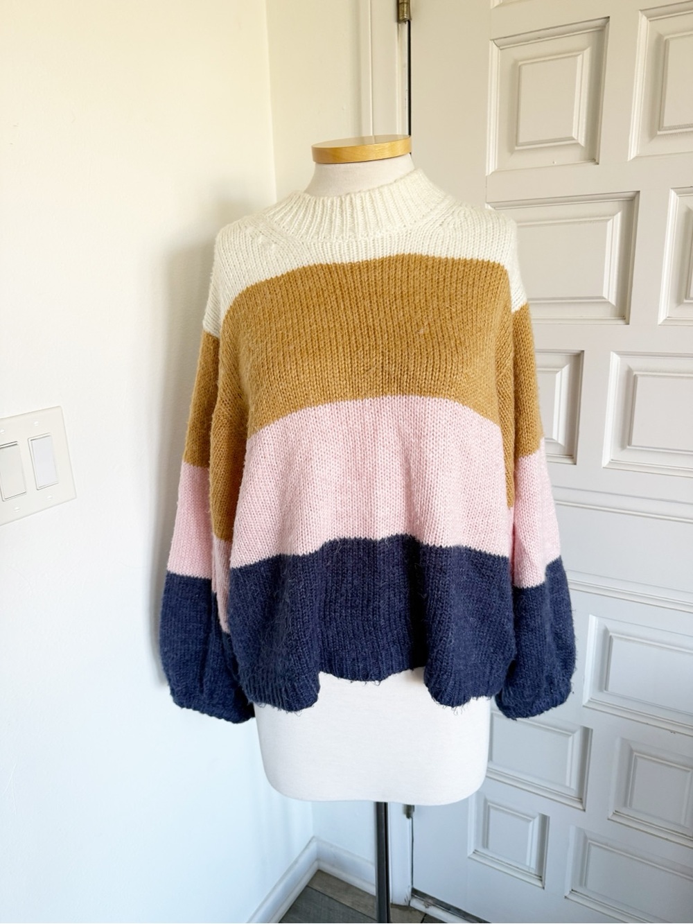 Katwalk Colorblock Crewneck Sweater Tan Mustard Pale Pink Navy Medium Oversized